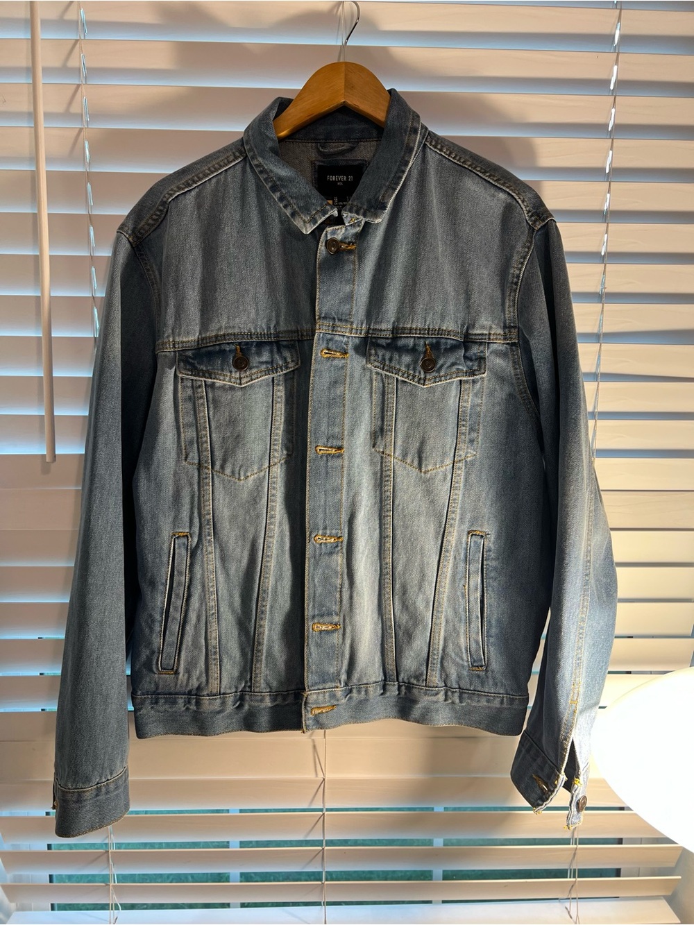 Forever 21 Light Blue Denim Bomber-Style Jacket - Men